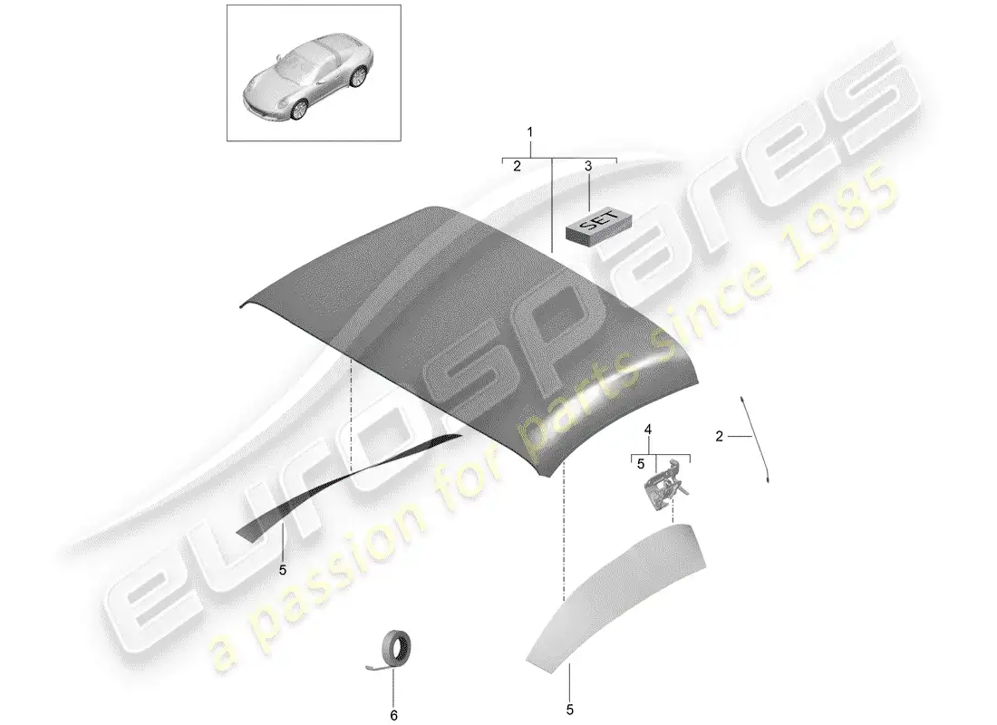 porsche 2019 (991-2) convertible top covering parts diagram