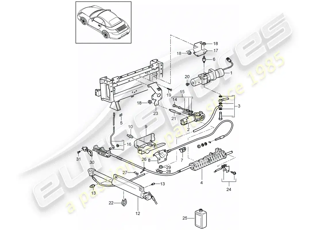 porsche 2010 (997-2) convertible top parts diagram