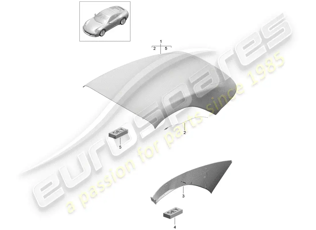 porsche 2019 (991-2) convertible top covering parts diagram