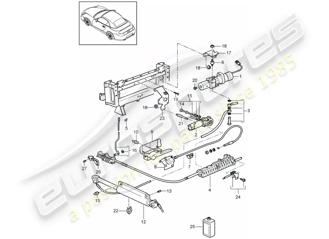 porsche 2007 (997-1 turbo / gt2) convertible top parts diagram