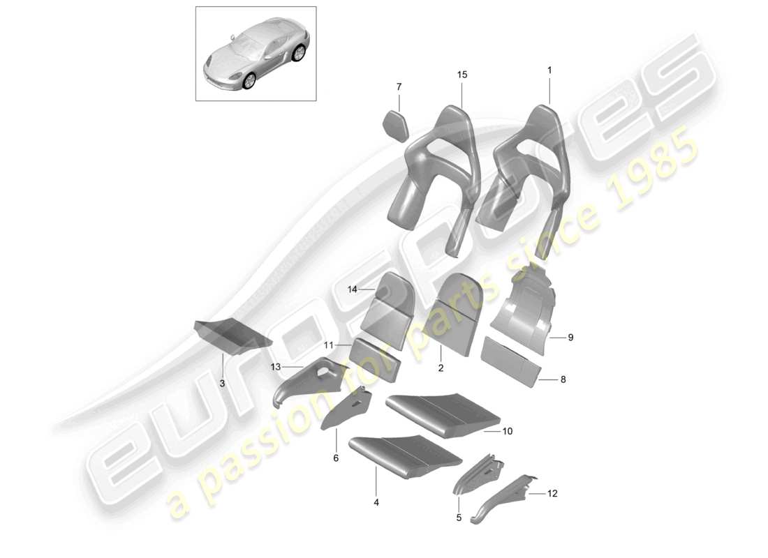 porsche 2025 (718 cayman) foam part folding backrest covers seat covers seat and backrest surface bucket seat part diagram