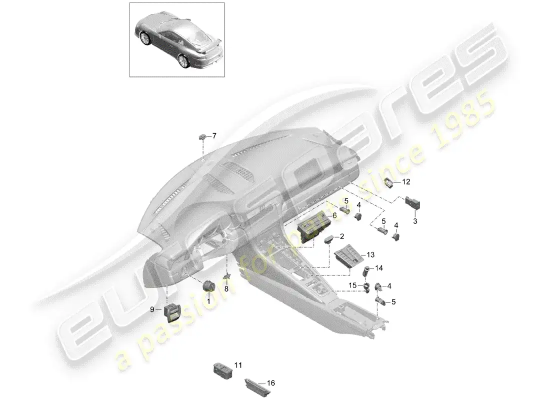porsche 2016 (991-1 r/gt3/rs) switch parts diagram
