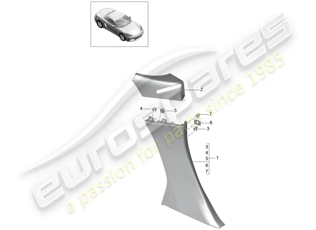 porsche 2019 (718 boxster) quarter trim panel parts diagram