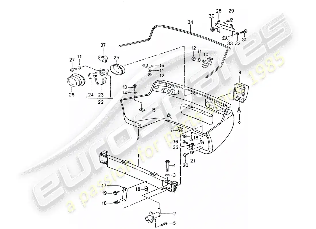 porsche 1995 (968) rear skirt - bumper parts diagram