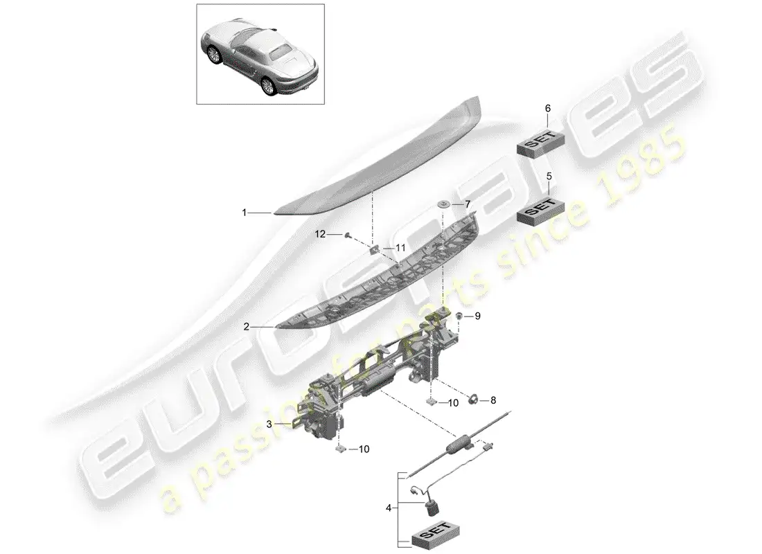 porsche 2017 (718 boxster) rear spoiler parts diagram