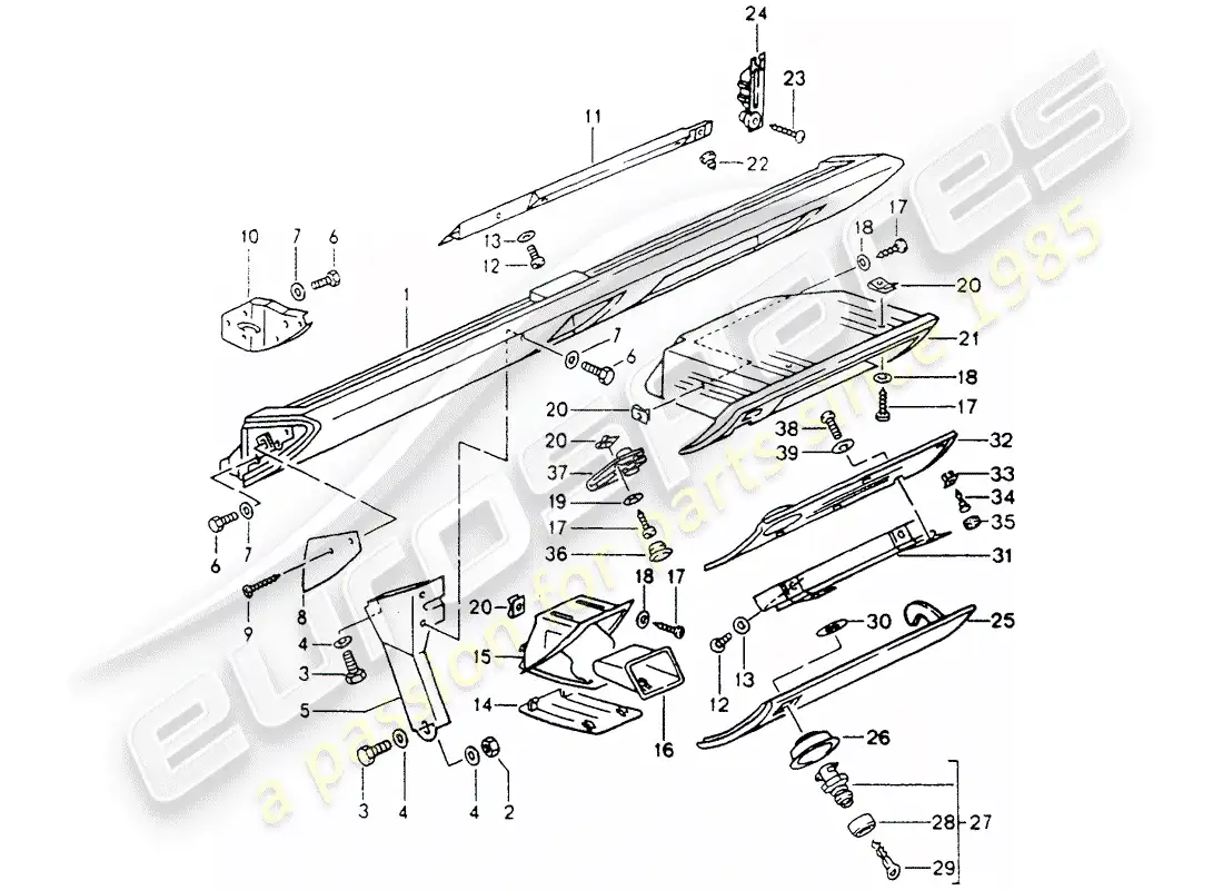 porsche 1992 (964) knee pad trim - airbag - for vehicles with - glove box lid - catch - d - mj 1990>> parts diagram