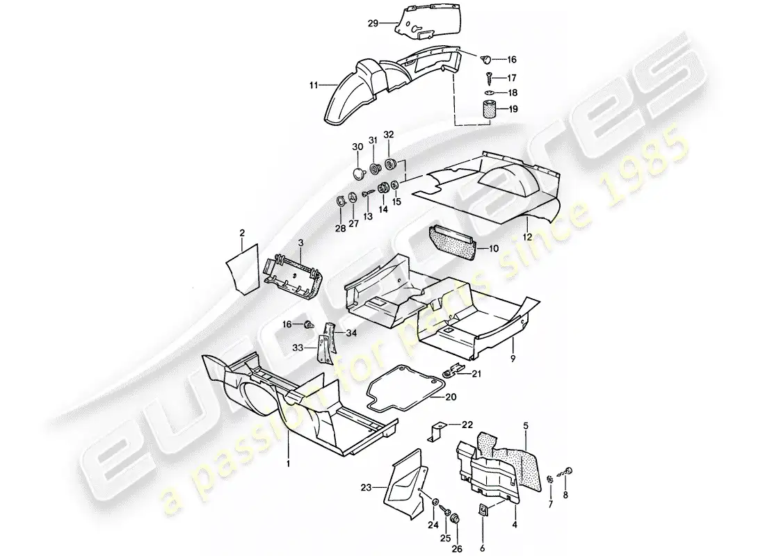 porsche 1988 (924s) trims parts diagram