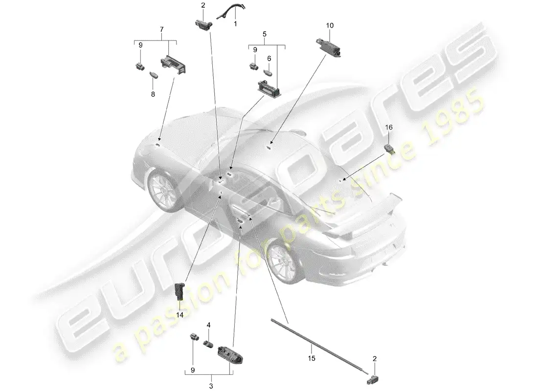 porsche 2016 (991-1 r/gt3/rs) interior lighting parts diagram