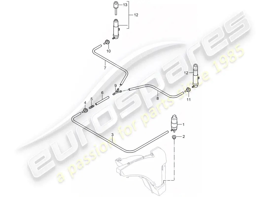 porsche 2007 (987 cayman) headlight washer system parts diagram