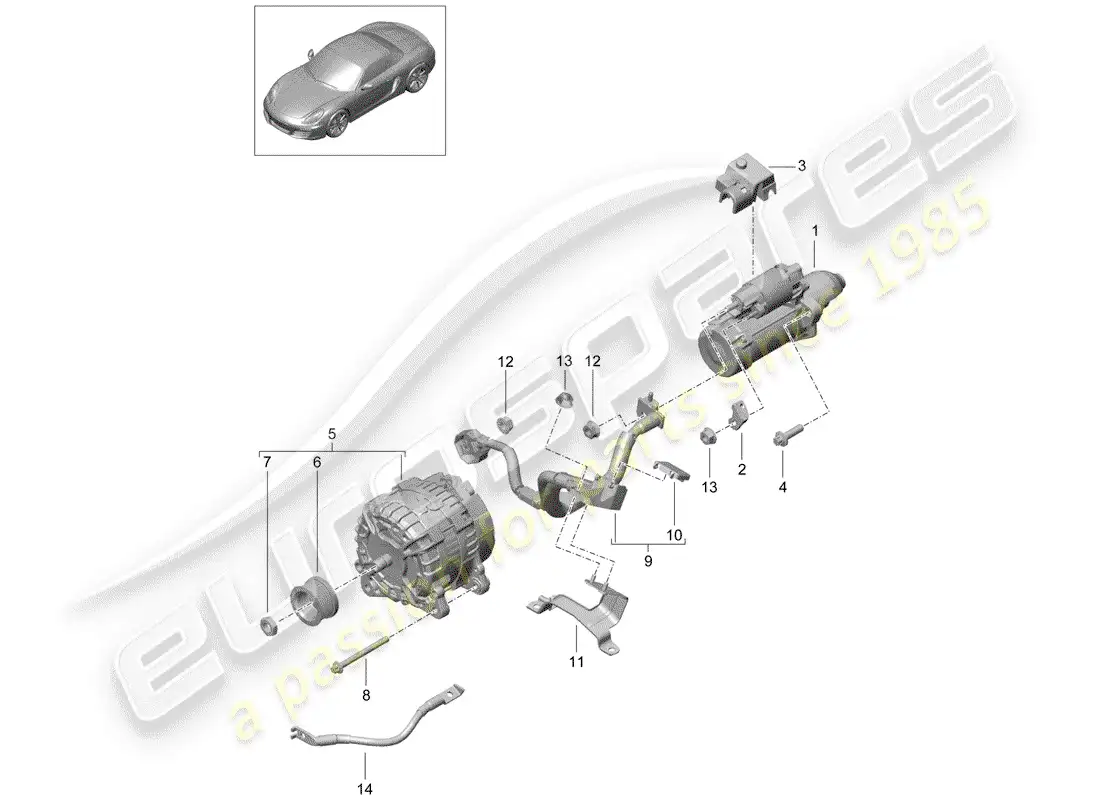 porsche 2014 (981 boxster) starter parts diagram