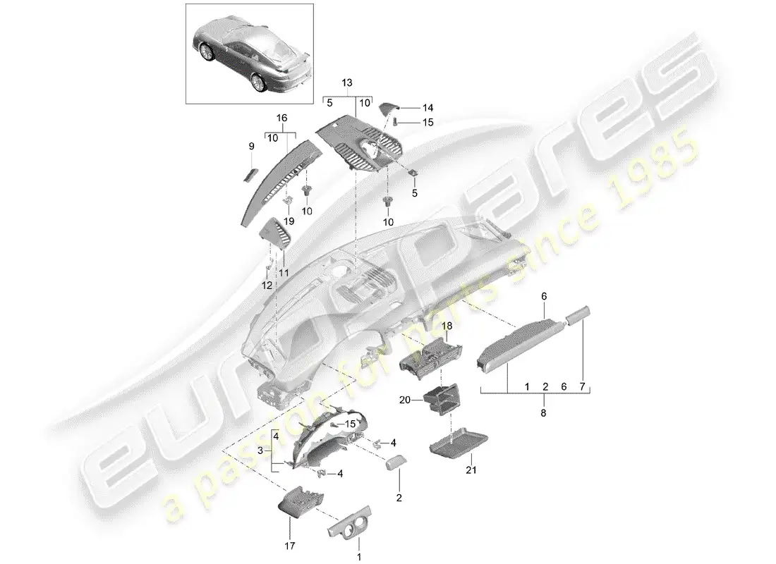 porsche 2016 (991-1 r/gt3/rs) accessories parts diagram