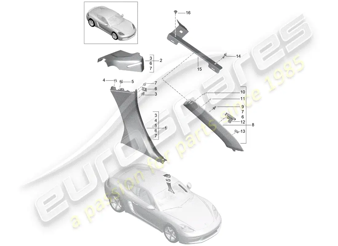 porsche 2020 (718 cayman) quarter trim panel parts diagram