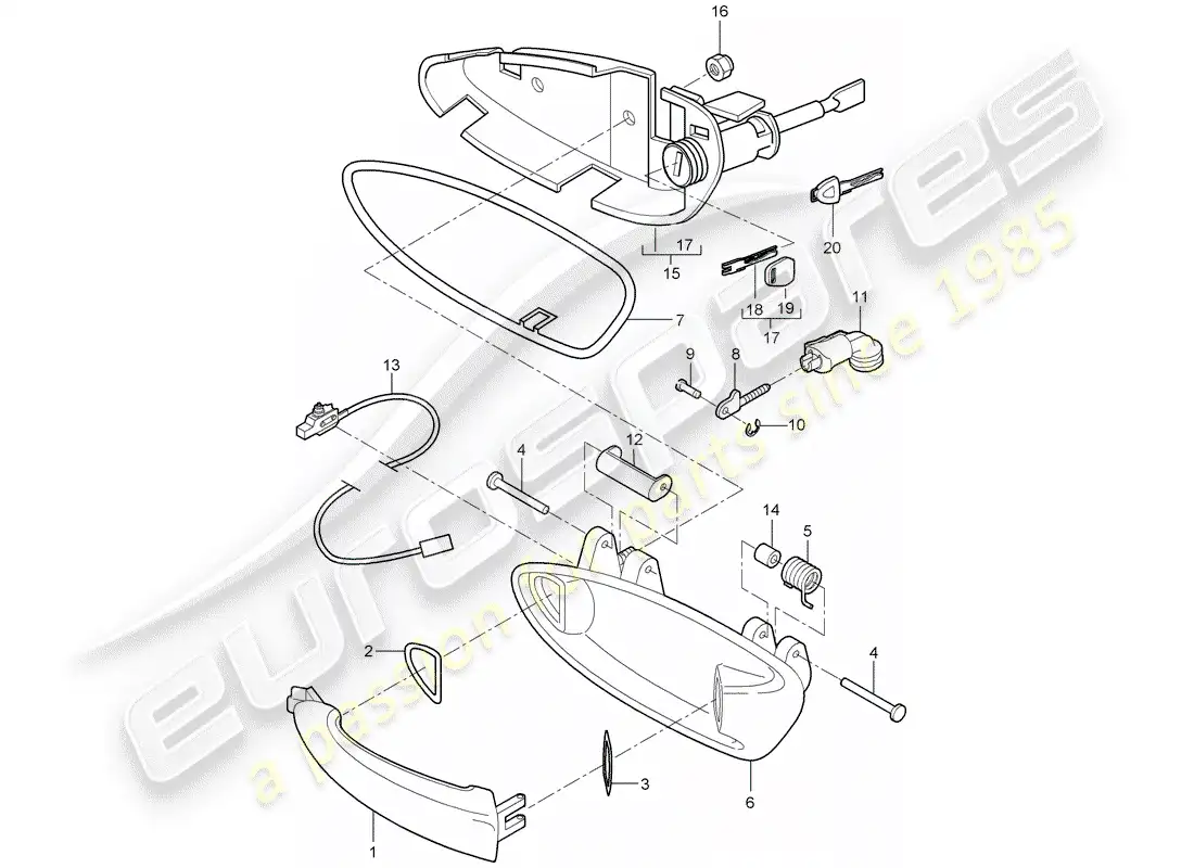 porsche 2009 997-2 turbo / gt2 door handle parts diagram