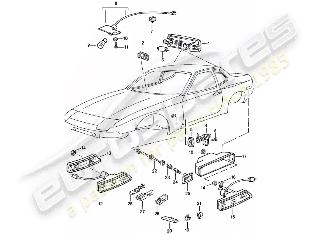 porsche 1988 (944) interior light - turn signal repeater parts diagram
