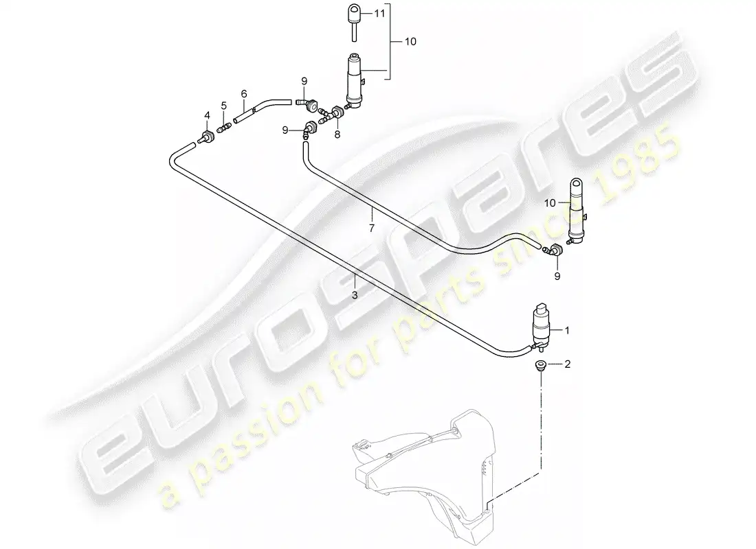 porsche 2009 997-2 turbo / gt2 headlight washer system parts diagram