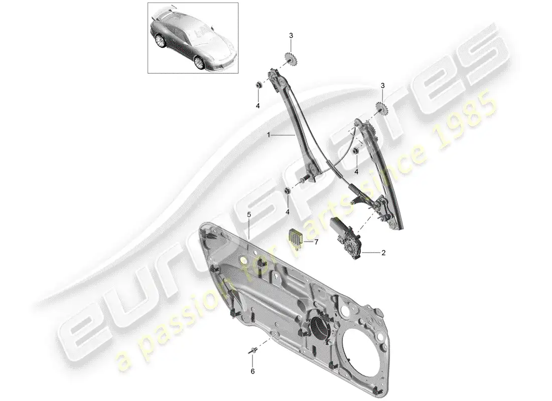 porsche 2017 (991-2 r/gt3/rs) window regulator parts diagram