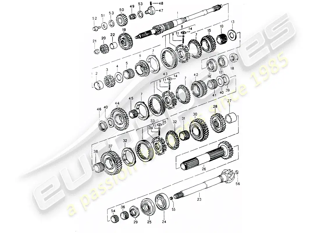 porsche 1991 (964) gears and shafts parts diagram