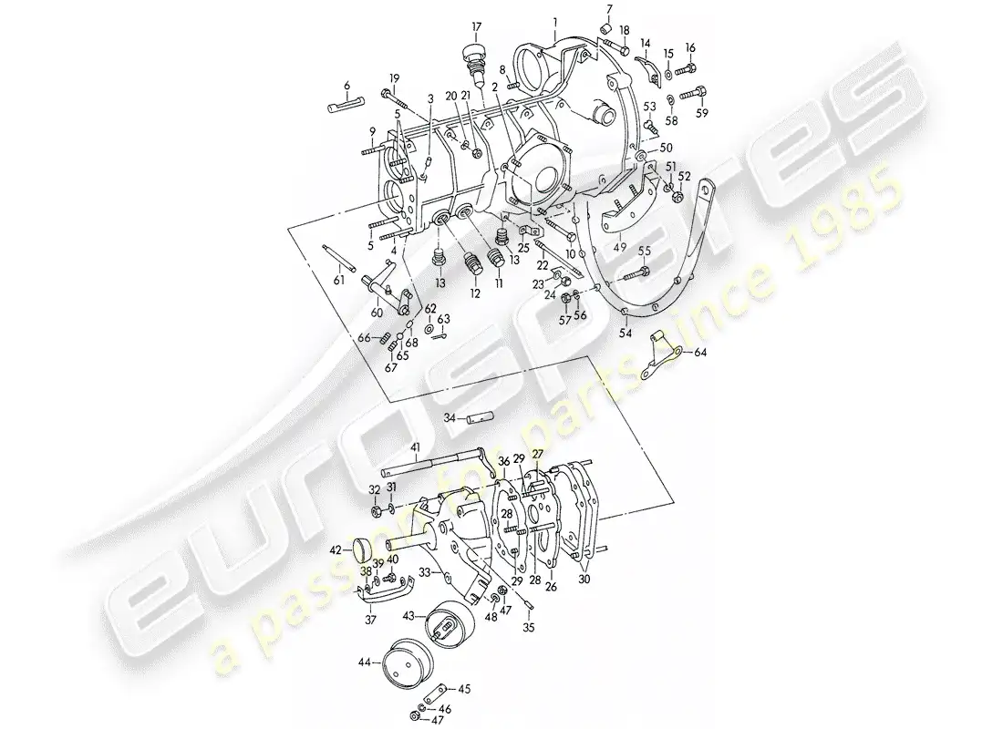 porsche 1958 (356/356a) transmission case - with: - transmission suspension part diagram
