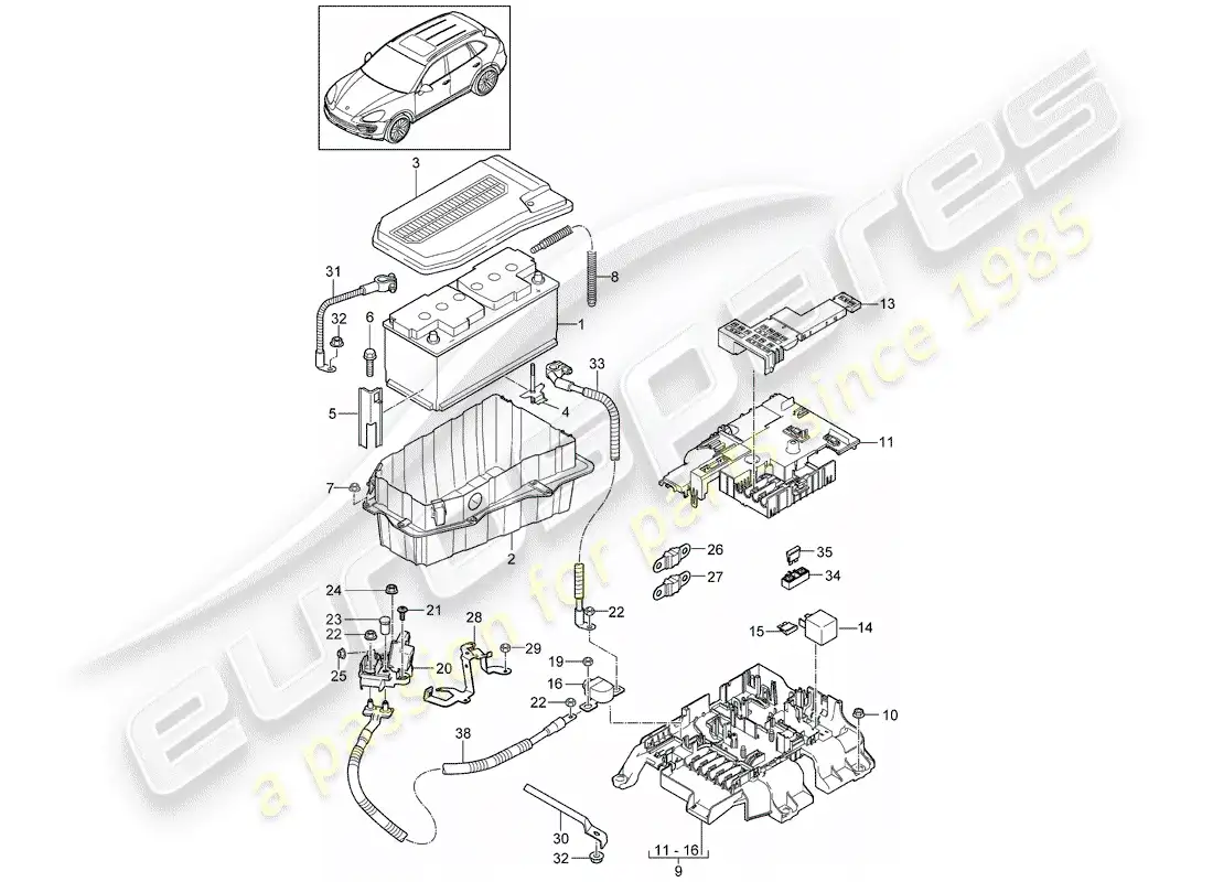 porsche 2014 (cayenne e2 92a) battery part diagram