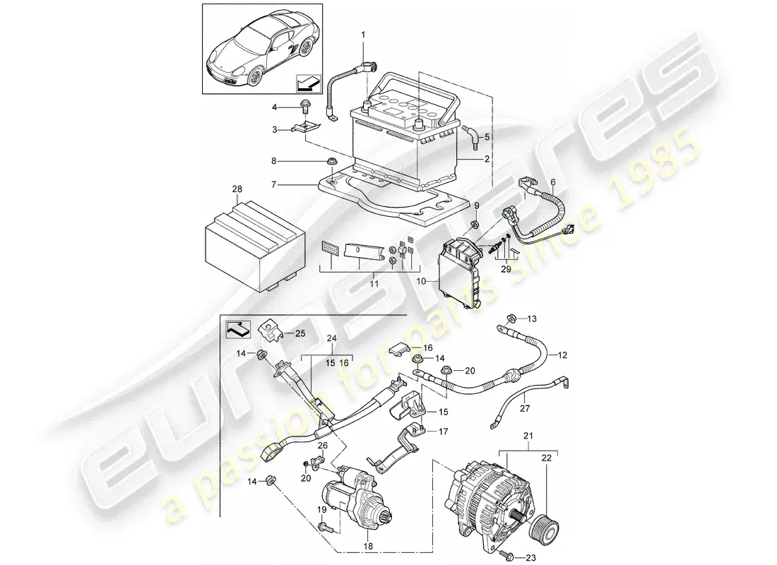 porsche 2011 (987 cayman) battery parts diagram