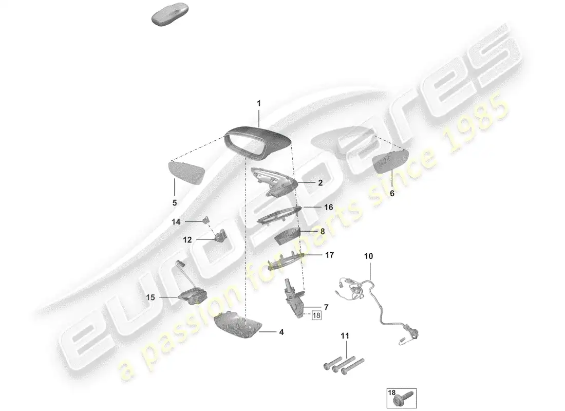 porsche 2020 (992-1) rear view mirror parts diagram