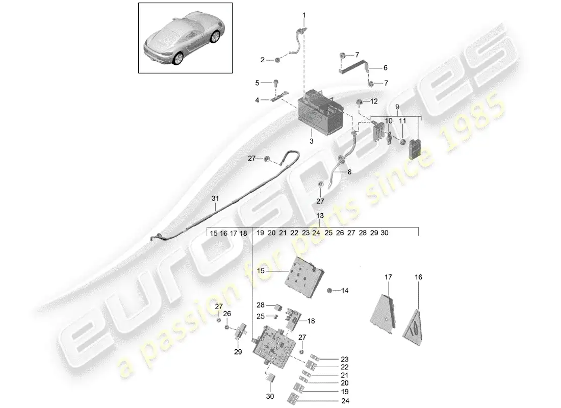 porsche 2019 (718 cayman) battery parts diagram