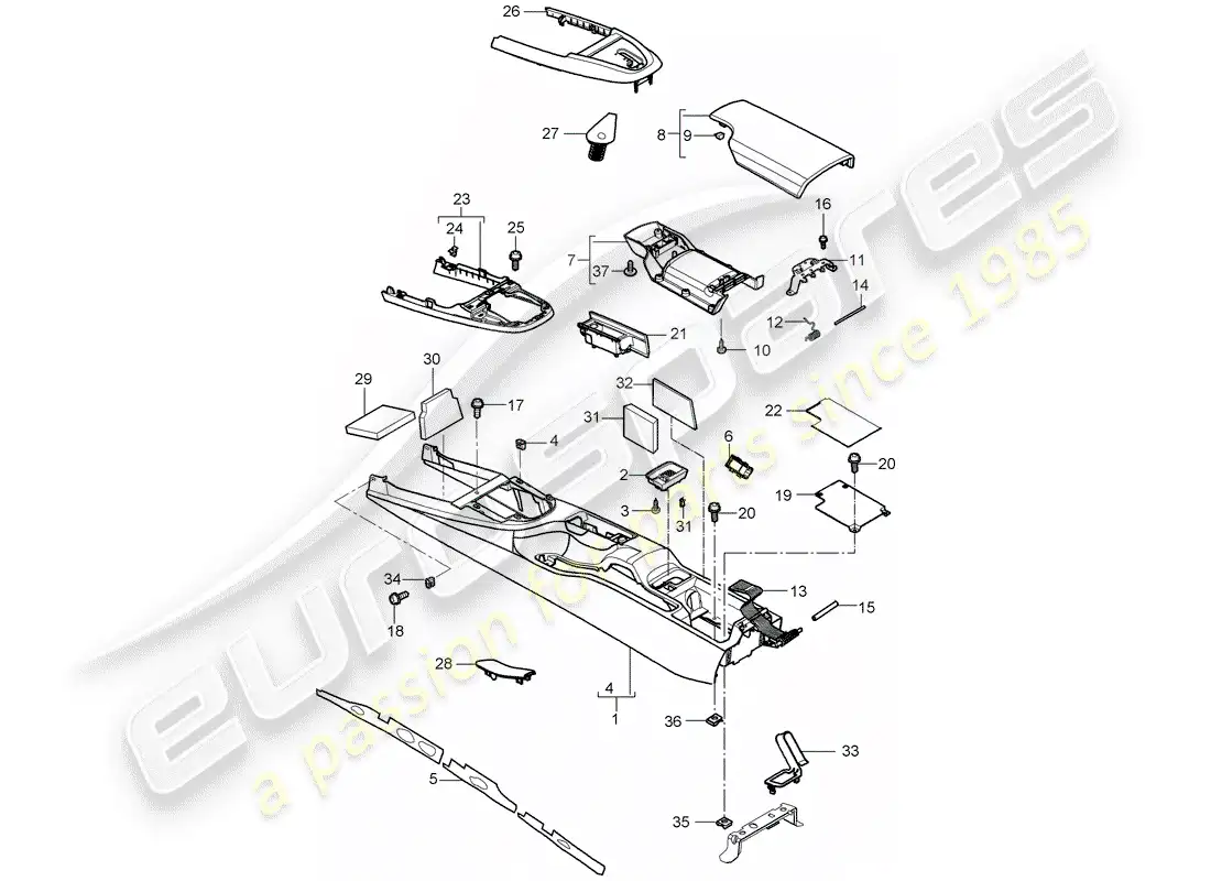 porsche 2007 (987 cayman) center console parts diagram