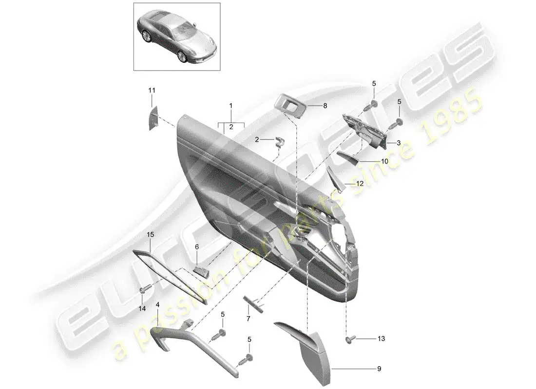 porsche 2016 (991-1) door panel parts diagram