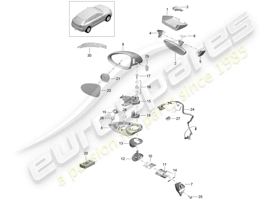 porsche 2014 (macan) rear view mirror inner parts diagram