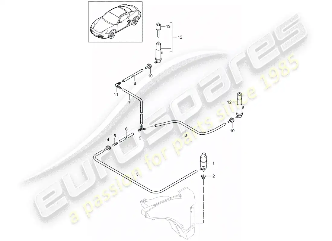 porsche 2011 (987 cayman) headlight washer system parts diagram