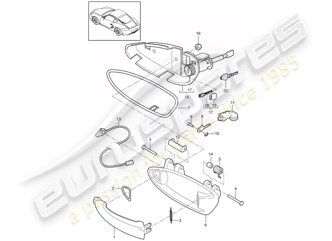 porsche 2011 (987 cayman) door handle parts diagram