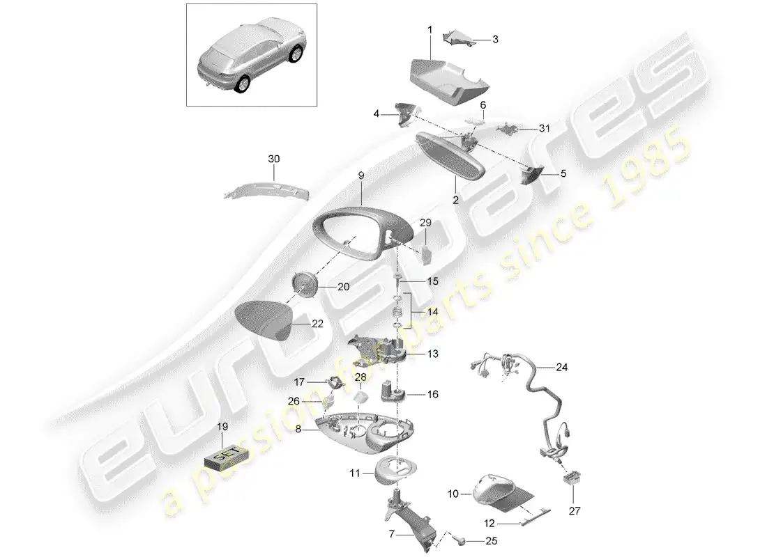 porsche 2014 (macan) rear view mirror inner parts diagram