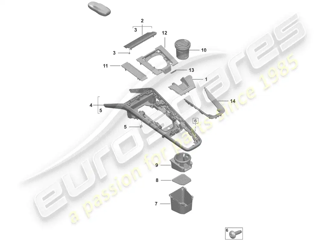 porsche 2020 (992-1) center console parts diagram