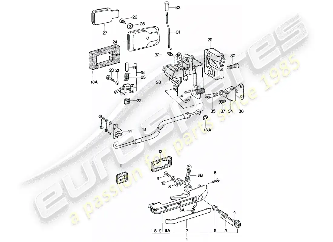 porsche 1981 (924) door handle - door latch parts diagram