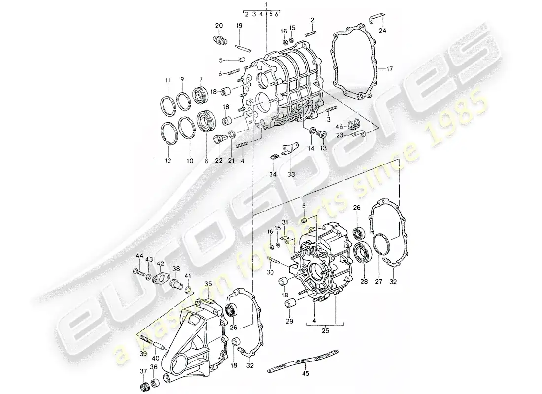 porsche 1993 (964) gear housing - transmission cover parts diagram