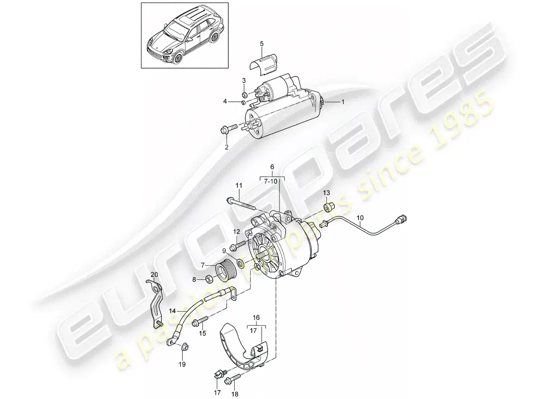 porsche 2014 (cayenne e2 92a) starter part diagram