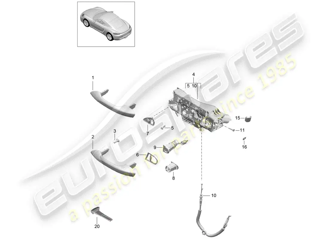 porsche 2020 (718 cayman) door handle, outer parts diagram