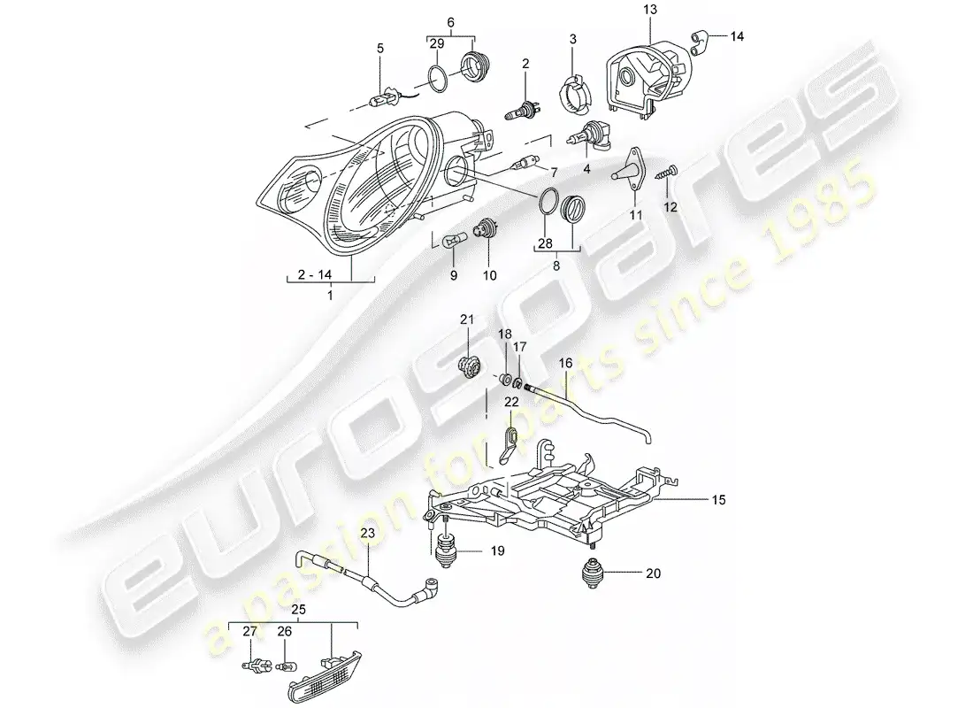 porsche 2002 (996) headlamp - turn signal repeater - d - mj 2002>> parts diagram