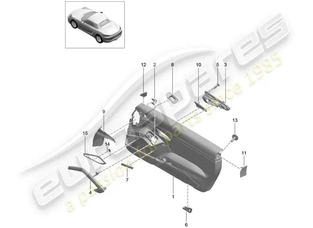 porsche 2019 (718 boxster) door panel parts diagram