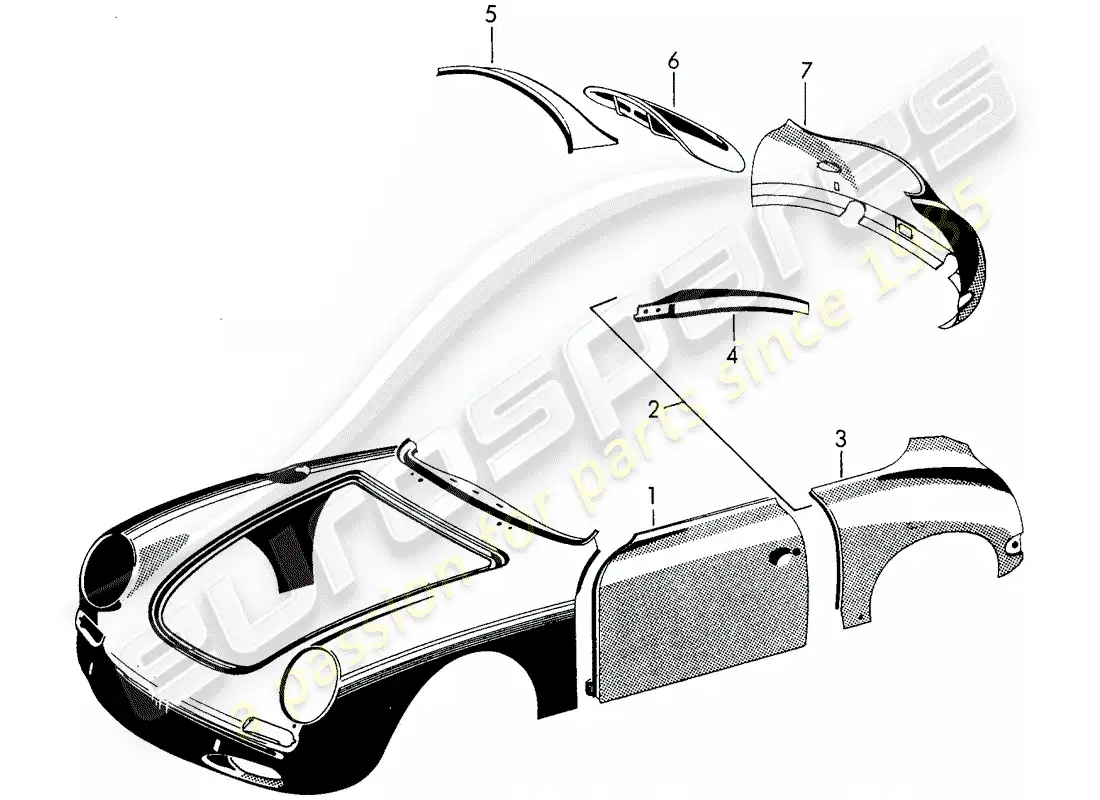 porsche 1963 (356b/356c) exterior panelling - fender parts diagram