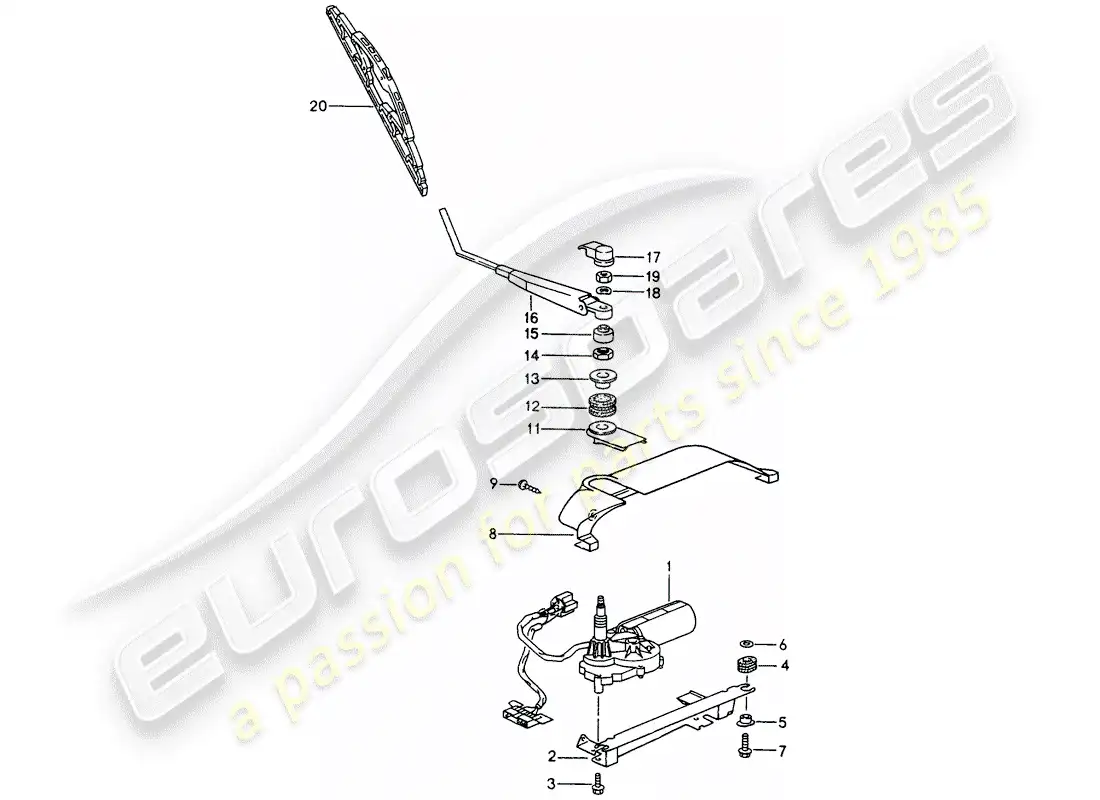 porsche 1996 (993) rear window wiper parts diagram