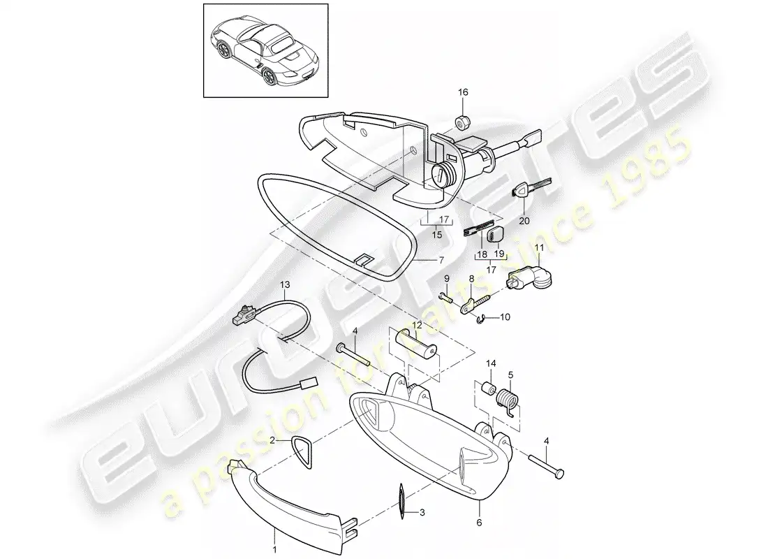 porsche 2009 (987 boxster) door handle parts diagram