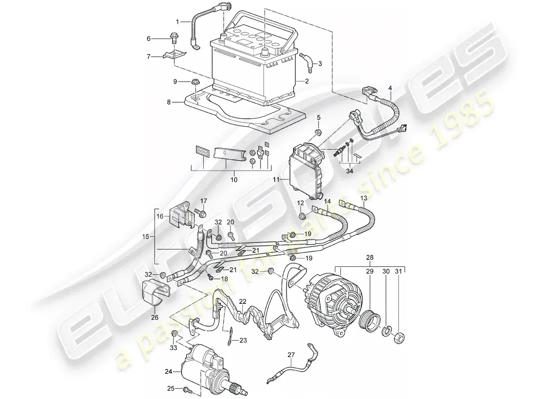 porsche 2009 997-2 turbo / gt2 battery parts diagram