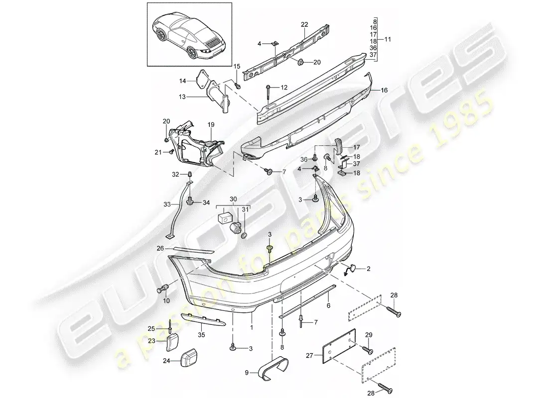 porsche 2010 (997-2) bumper parts diagram