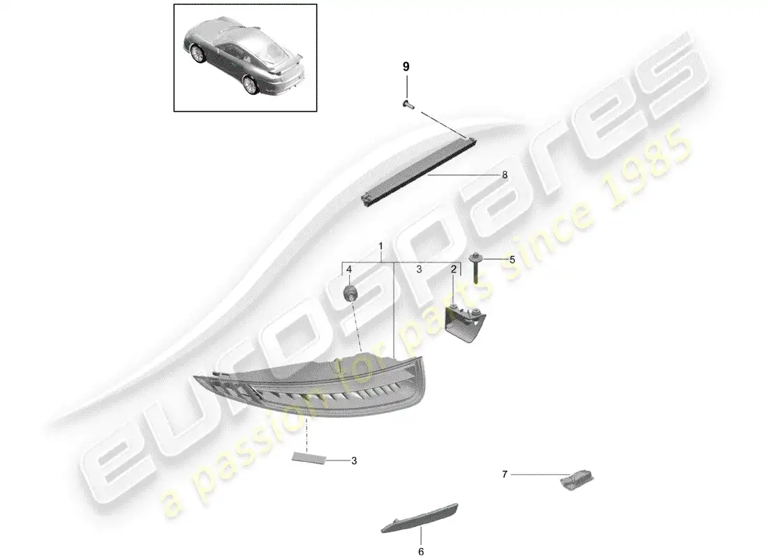 porsche 2016 (991-1 r/gt3/rs) rear light parts diagram