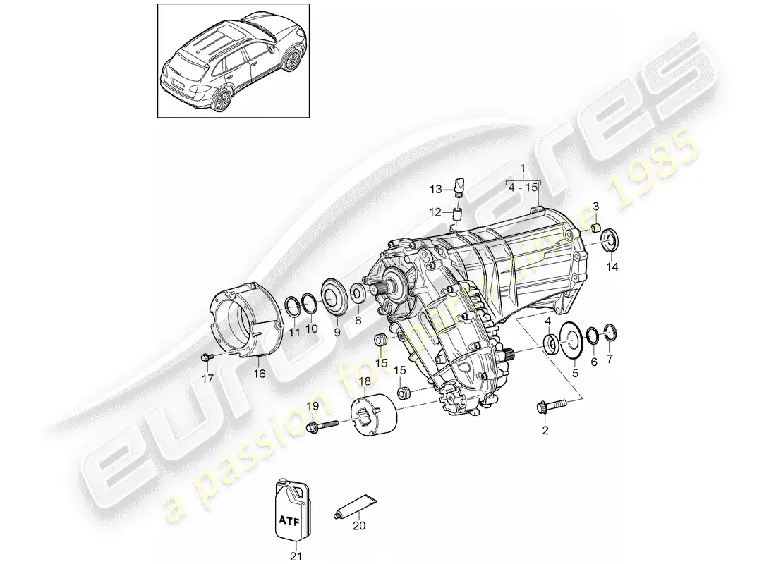 porsche 2016 (cayenne e2 92a) transfer box parts diagram