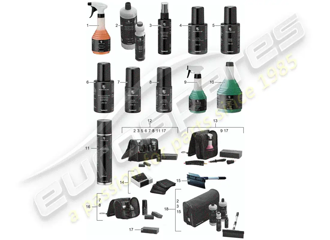 porsche 2017 (tequipment 98x/99x) cleaning agent parts diagram