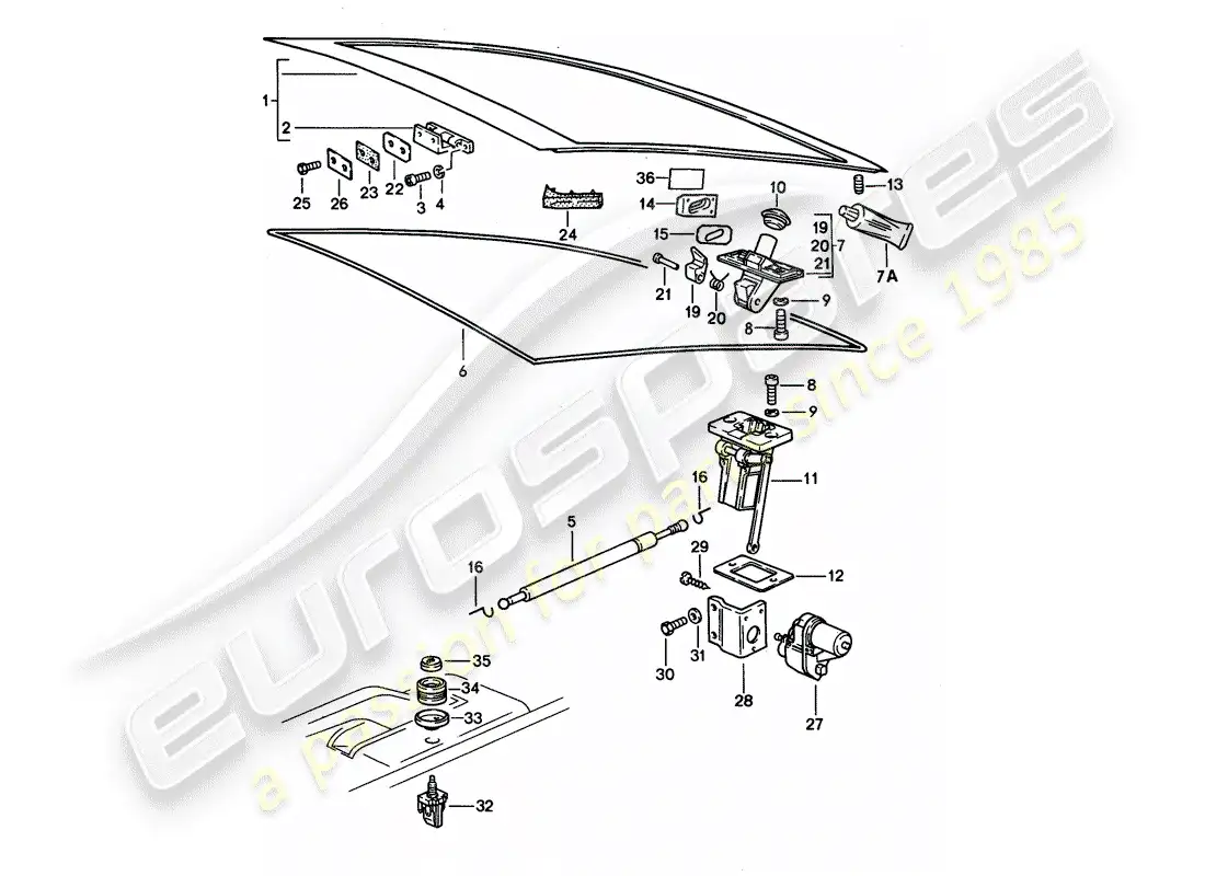 porsche 1990 (928) rear trunk lid - installation parts parts diagram
