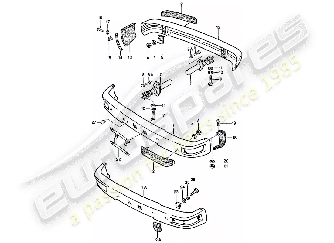 porsche 1984 (924) bumper - with: - buffer parts diagram