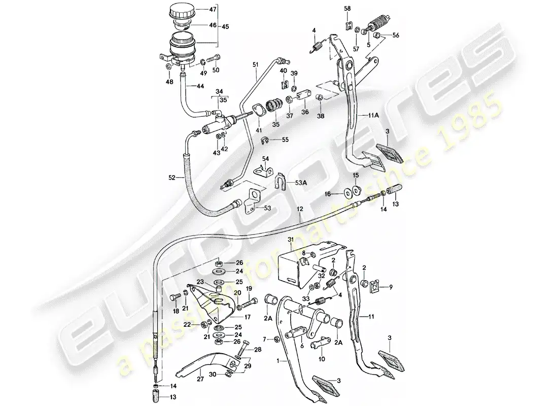 porsche 1984 (924) brake and clutch pedals - cluster parts diagram